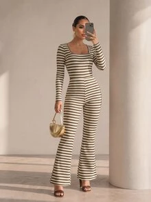 Structelle Women's Square Neck Long Sleeve Jumpsuit, Slim Fit Design, Spring/Autumn - Multicolor - View 5