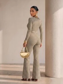 Structelle Women's Square Neck Long Sleeve Jumpsuit, Slim Fit Design, Spring/Autumn - Multicolor - View 2