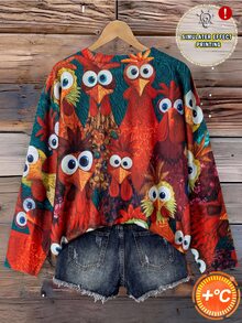 SHEIN LUNE Plus Size Women's Pullover Sweater, Autumn/Winter,Romantic Brazilian Style Turkey Head Pattern, Happy & Passionate, Casual Daily Wear,Halloween - Multicolor - View 1