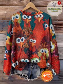 SHEIN LUNE Plus Size Women's Pullover Sweater, Autumn/Winter,Romantic Brazilian Style Turkey Head Pattern, Happy & Passionate, Casual Daily Wear,Halloween - Multicolor - View 2