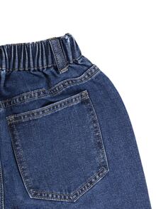 SHEIN 女款 Y2K 風格寬鬆彩色愛心刺繡寬腿牛仔褲，新款休閒時尚簡約百搭彈性腰舒適牛仔褲，適合校園與日常穿著 - 中等水洗藍 - 查看 6
