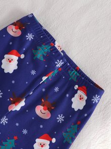 Baby Boy Santa Claus Autumn/Winter Christmas Pajamas 2pcs Stretchy Snug Fit Long Sleeve Pants Crew Neck Print - Navy Blue - View 8