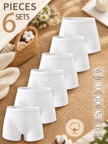 6-Piece Teen Girls Solid White Soft Cotton Lightweight Ribbed Knit Boyshorts Underwear Everyday Comfy Casual Basics - White - View 3