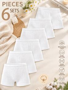 6-Piece Teen Girls Solid White Soft Cotton Lightweight Ribbed Knit Boyshorts Underwear Everyday Comfy Casual Basics - White - View 7
