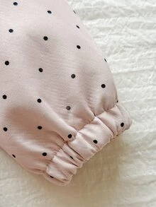 SHEIN Vintaside Kids 1件少女甜粉色波點印花毛絨內裡彈性腰長袖連帽加厚戶外度假冬秋假期夾棉拉鍊外套 - 彩色 - 查看 5