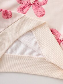 SHEIN Vintaside Kids 2pcs Toddler Girl Sweatshirt + Pants Sweet Pink Cream 3D Bow Ribbed Flower Long Sleeve Round Neck Regular Birthday Party Fall Holiday Active - Pink - View 8
