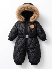 SHEIN Infant Cute Black Patchwork Jumpsuit, Fashionable Casual Cute Playful, Suitable For Outdoor Outings, Suitable For Winter - Black - View 1