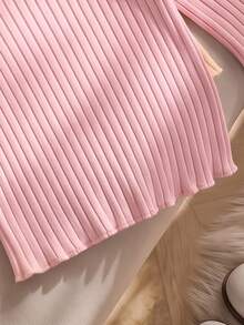 SHEIN 4件組女孩秋冬棉質羅紋素色荷葉邊長袖上衣，可愛T恤內搭層，適合春夏/秋冬，百搭時尚上衣，適用於學校、度假、日常穿著 - 彩色 - 查看 6