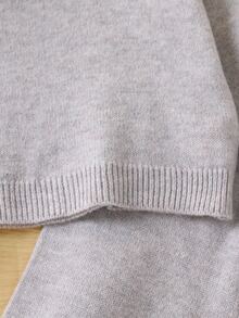 SHEIN Girls' 2 Pieces Sweater Set, Round Neck Long Sleeve Sweater With Color-Block Wide Leg Pants, Gray & Oatmeal, Suitable For Autumn And Winter - Apricot - View 7