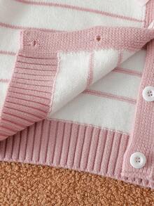 SHEIN Young Girl Striped Pattern Drop Shoulder Bow Front Cardigan - Pink - View 8