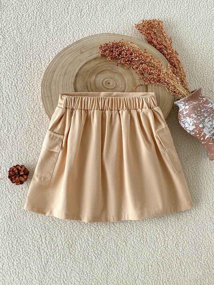 SHEIN Girls 4-7 Years Old Orange Skirt, Autumn/Winter, College Style , Nancy Princess, Urban Style, Suitable For Outings Birthday, School Occasions - Khaki - View 2