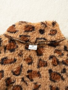 SHEIN Playful Pals 女童 4-8 歲秋季復古棕色豹紋珊瑚絨拉鍊加厚外套，休閒優雅外套，適合外出、購物、旅行，時尚秋季穿搭 - 彩色 - 查看 8