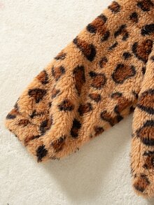 SHEIN Playful Pals 女童 4-8 歲秋季復古棕色豹紋珊瑚絨拉鍊加厚外套，休閒優雅外套，適合外出、購物、旅行，時尚秋季穿搭 - 彩色 - 查看 7