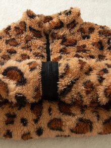 SHEIN Playful Pals 女童 4-8 歲秋季復古棕色豹紋珊瑚絨拉鍊加厚外套，休閒優雅外套，適合外出、購物、旅行，時尚秋季穿搭 - 彩色 - 查看 6