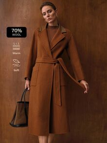MOTF PREMIUM WOMEN'S AUTUMN/WINTER DOUBLE-SIDED WOOL TWO-TONE LONG LAPEL COLLAR OVERCOAT - Brown - View 9