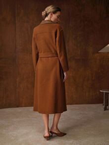 MOTF PREMIUM WOMEN'S AUTUMN/WINTER DOUBLE-SIDED WOOL TWO-TONE LONG LAPEL COLLAR OVERCOAT - Brown - View 8
