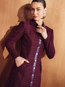 MOTF PREMIUM WOMEN'S PLAID CASUAL VERSATILE DAILY WEAR OVERCOAT - Red Violet - View 6
