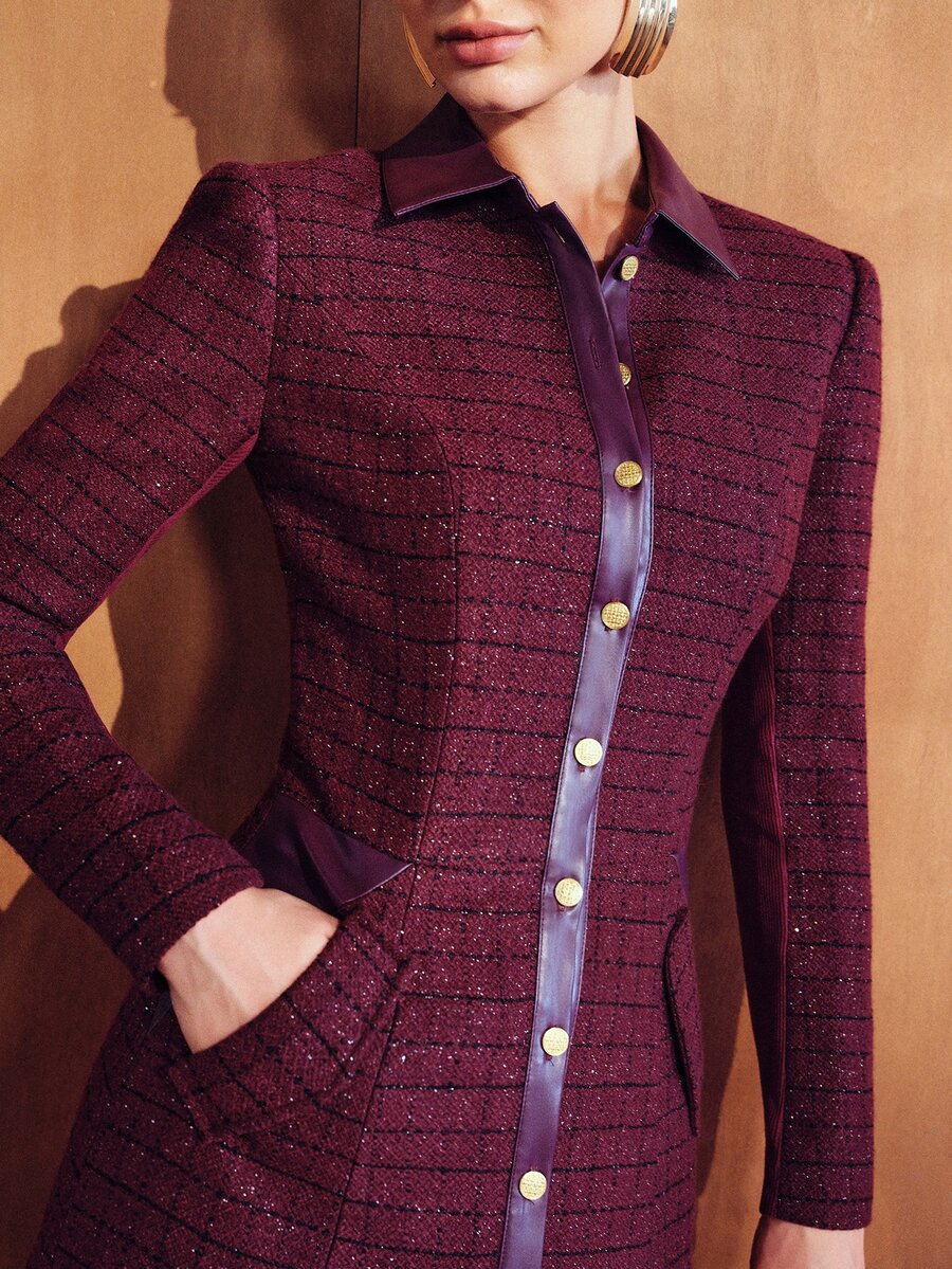 MOTF PREMIUM WOMEN'S PLAID CASUAL VERSATILE DAILY WEAR OVERCOAT - Red Violet - View 2