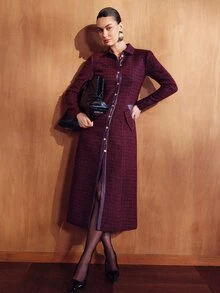 MOTF PREMIUM WOMEN'S PLAID CASUAL VERSATILE DAILY WEAR OVERCOAT - Red Violet - View 5