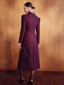 MOTF PREMIUM WOMEN'S PLAID CASUAL VERSATILE DAILY WEAR OVERCOAT - Red Violet - View 3