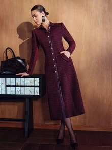 MOTF PREMIUM WOMEN'S PLAID CASUAL VERSATILE DAILY WEAR OVERCOAT - Red Violet - View 7