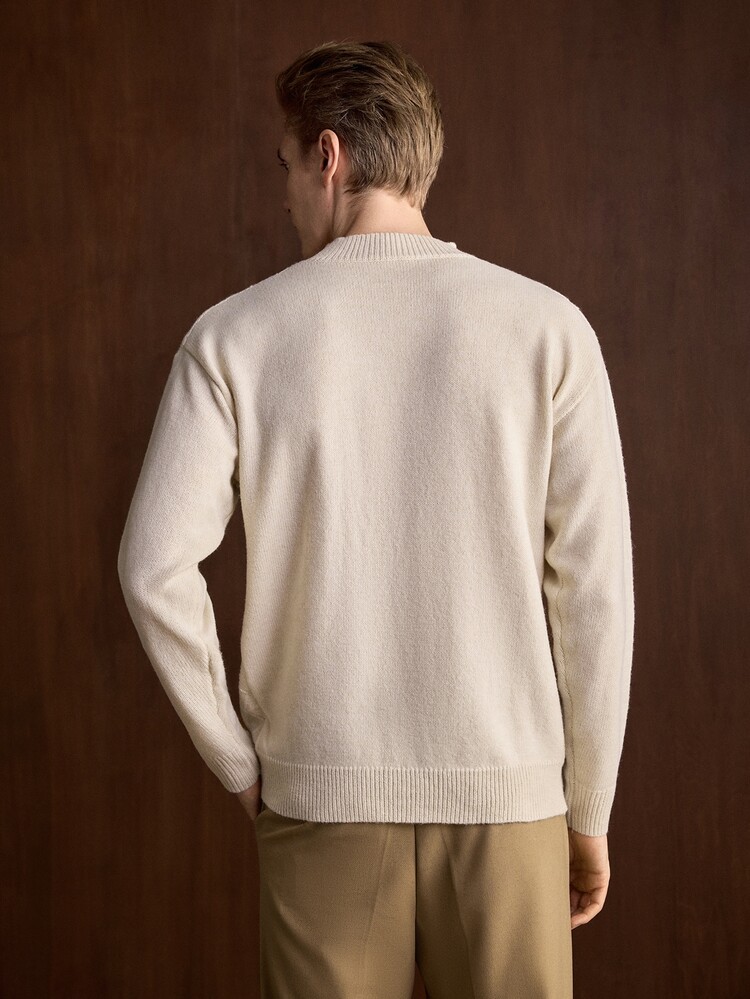 Manfinity Hypemode Men's Half-High Neck Long Sleeve Lazy Pullover Sweater, Casual Knit Autumn/Winter Clothing, Beige/Apricot Loose Fit Fashionable Versatile 3D Pattern Long Sleeve Pullover Sweater - Apricot - View 4