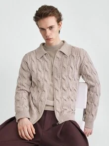 Claim Dot Men's Fashion Minimalist Ribbed Zip-Up Long Sleeve Sweater, Comfortable For Daily Outings And Activities - Grey - View 7