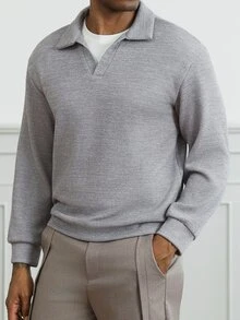 HUEFORM Men's Faux Knit Casual Pullover Sweatshirt - Grey - View 1