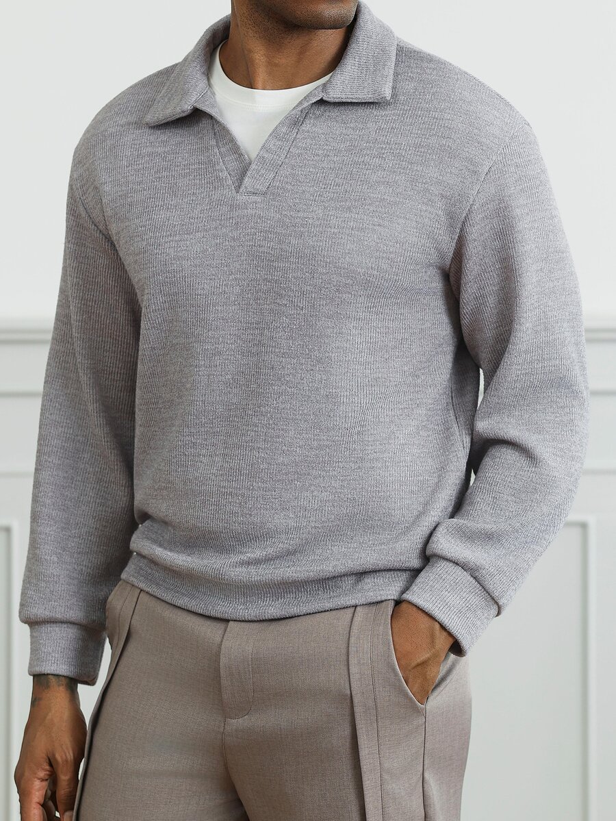 HUEFORM Men's Faux Knit Casual Pullover Sweatshirt - Grey - View 1
