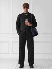 HUEFORM Men's Frog Button Placket Long Sleeve Casual Shirt - Black - View 3
