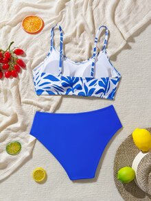 SHEIN Swim 2pcs Women Casual Swimwear Set, Minimalist Style For Beach, Pool Party, Vacation, Spring & Summer - Blue - View 5