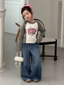 DAZY Tween Girl Wide Leg Loose Casual Versatile Denim Jeans With Pockets - Dark Wash - View 5