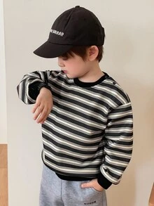 DAZY Infant (Boy) Crew Neck Striped Long Sleeve Sweatshirt Winter - Beige - View 3