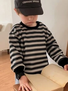 DAZY Infant (Boy) Crew Neck Striped Long Sleeve Sweatshirt Winter - Beige - View 4