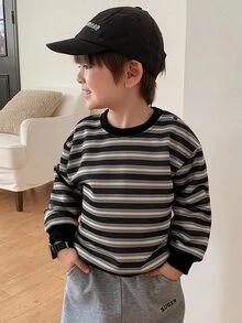 DAZY Infant (Boy) Crew Neck Striped Long Sleeve Sweatshirt Winter - Beige - View 5