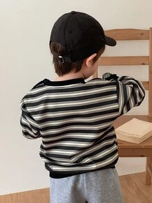 DAZY Infant (Boy) Crew Neck Striped Long Sleeve Sweatshirt Winter - Beige - View 2