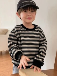 DAZY Infant (Boy) Crew Neck Striped Long Sleeve Sweatshirt Winter - Beige - View 1