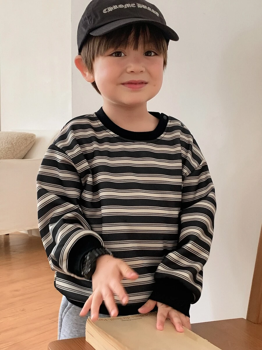 DAZY Infant (Boy) Crew Neck Striped Long Sleeve Sweatshirt Winter - Beige - View 1