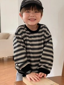 DAZY Infant (Boy) Crew Neck Striped Long Sleeve Sweatshirt Winter - Beige - View 6