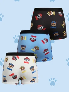SHEIN | PAW Patrol Young Boy Letter Cartoon Print Casual Daily Boxer Briefs - Black and White - View 2