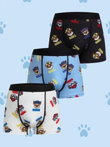SHEIN | PAW Patrol Young Boy Letter Cartoon Print Casual Daily Boxer Briefs - Black and White - View 3