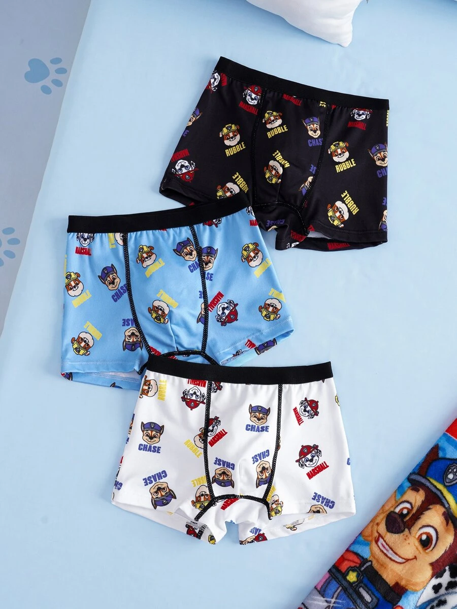 SHEIN | PAW Patrol Young Boy Letter Cartoon Print Casual Daily Boxer Briefs - Black and White - View 1