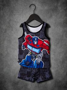 Transformers X SHEIN Young Boy Round Neck Sleeveless Cartoon Print Tank Top & Boxer Briefs Underwear Set - Black - View 1
