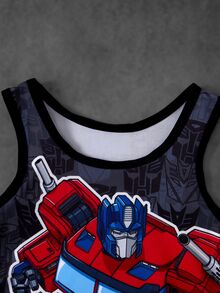 Transformers X SHEIN Young Boy Round Neck Sleeveless Cartoon Print Tank Top & Boxer Briefs Underwear Set - Black - View 5