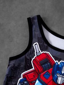 Transformers X SHEIN Young Boy Round Neck Sleeveless Cartoon Print Tank Top & Boxer Briefs Underwear Set - Black - View 4