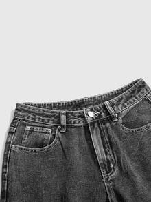 ROMWE Y2K Women's Wing Pattern Wide Leg Loose Casual Denim Colossus Jeans - Grey - View 10