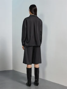 MERLEAU Women's Black Loose Fit Half Zip Long Sleeve Top And Bermuda Shorts Set, Solid Minimalist Casual Fall Everyday Travel - Coffee Brown - View 2