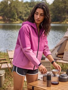 Exploreva Women's Colorblock Raglan Long Sleeve Zip-Up Hooded Outdoor Softshell Jacket - Purple - View 5
