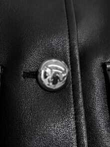 EMERY ROSE Plus Size Women's Solid Color PU Leather Single-Breasted Casual Versatile Daily Jacket Winter - Black - View 7