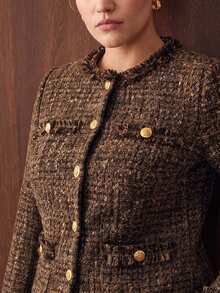 MOTF PREMIUM WOMEN'S PLUS SIZE ELEGANT CINCHED WAIST FRAYED HEM WINTER COAT - Brown - View 1